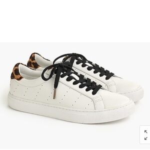 J. Crew White Leather Leopard Calf Hair Low Top Saturday Sneakers Size 11 NWT